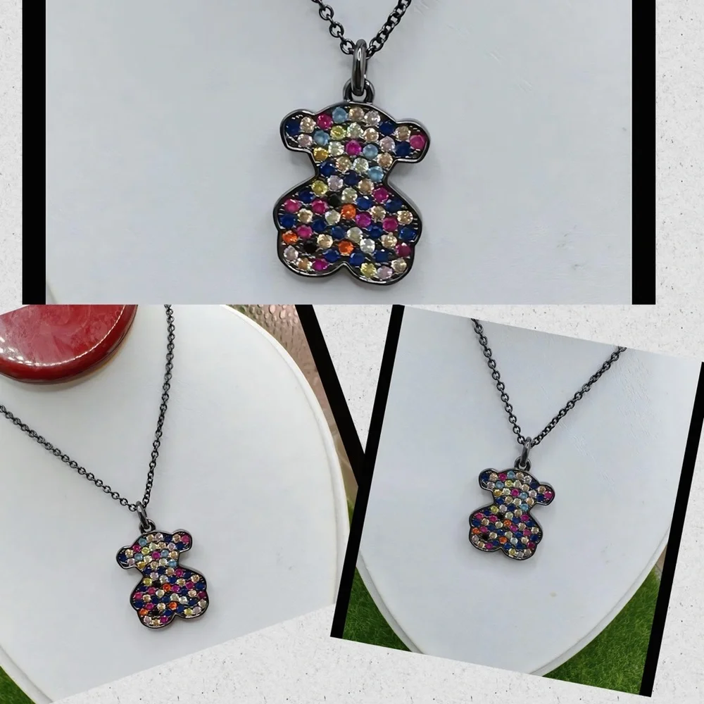 Multicolor Teddy Bear Pendant 2.2Cm Necklace 45Cm